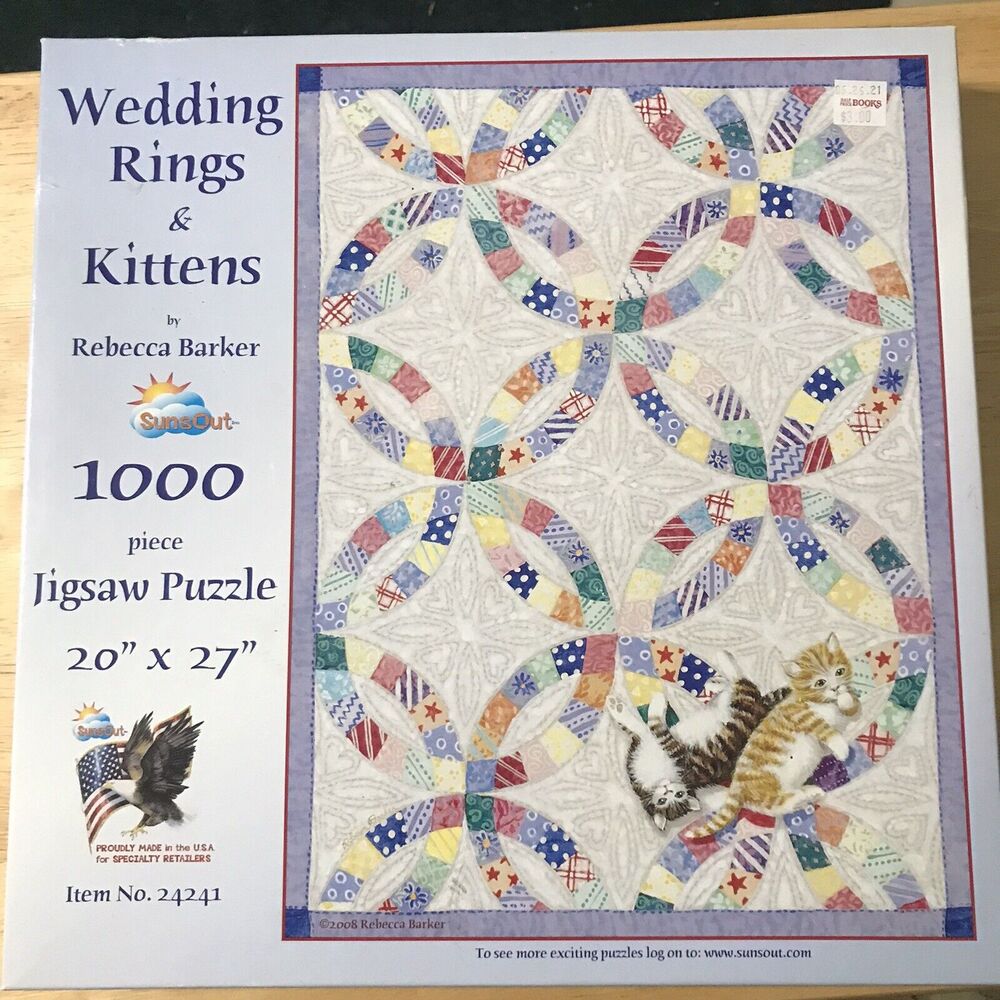 Wedding Rings & Kittens Quilt 1000‎ Piece Jigsaw Puzzle 20" x 27" Read